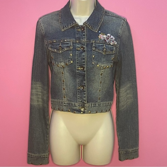 ZCO Vintage Floral Embroidered Denim Jacket - Blue - Medium - Picture 12 of 16